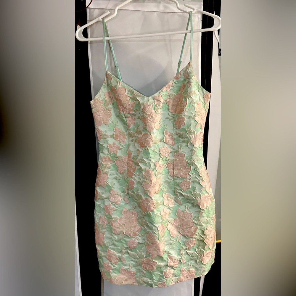 Baby pink and lime green Jacquard mini dress by Lulus, size XS